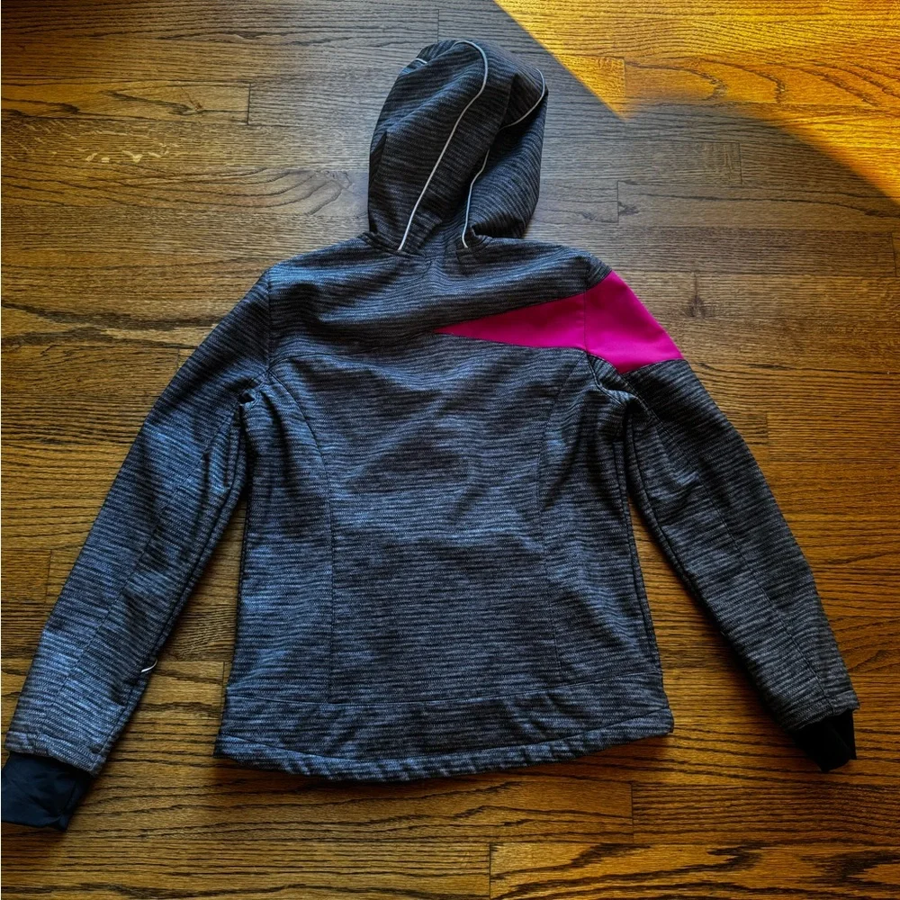 SNOZU Grey Pink HOODED JACKET with PINK‎ FLEECE LINING Girls Size large 14-16